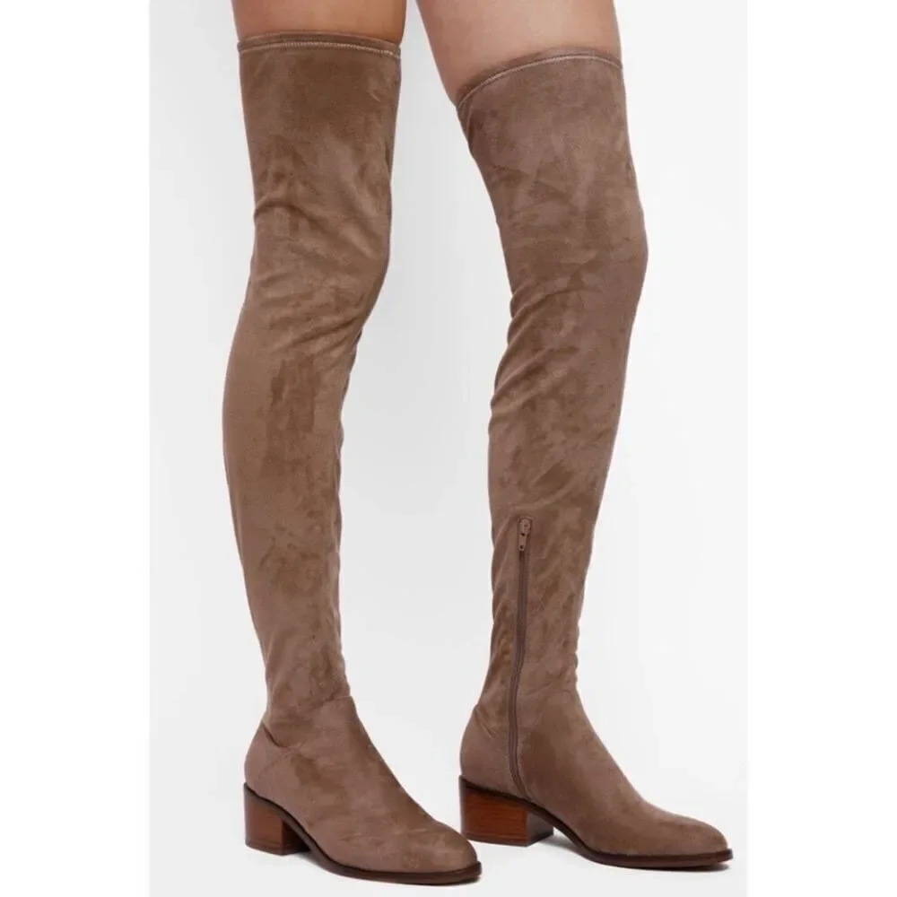 Steve Madden Gabbie Tan Vegan Suede Stretch Over The Knee Block Heel Boots 7.5